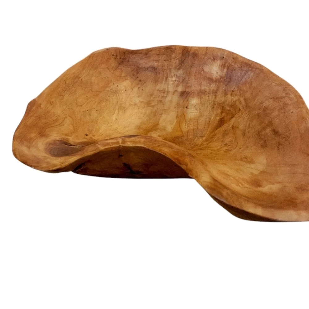 Burl Wood Tree Root Organic Shaped Bowl Hand Carved Vintage Blonde Wood